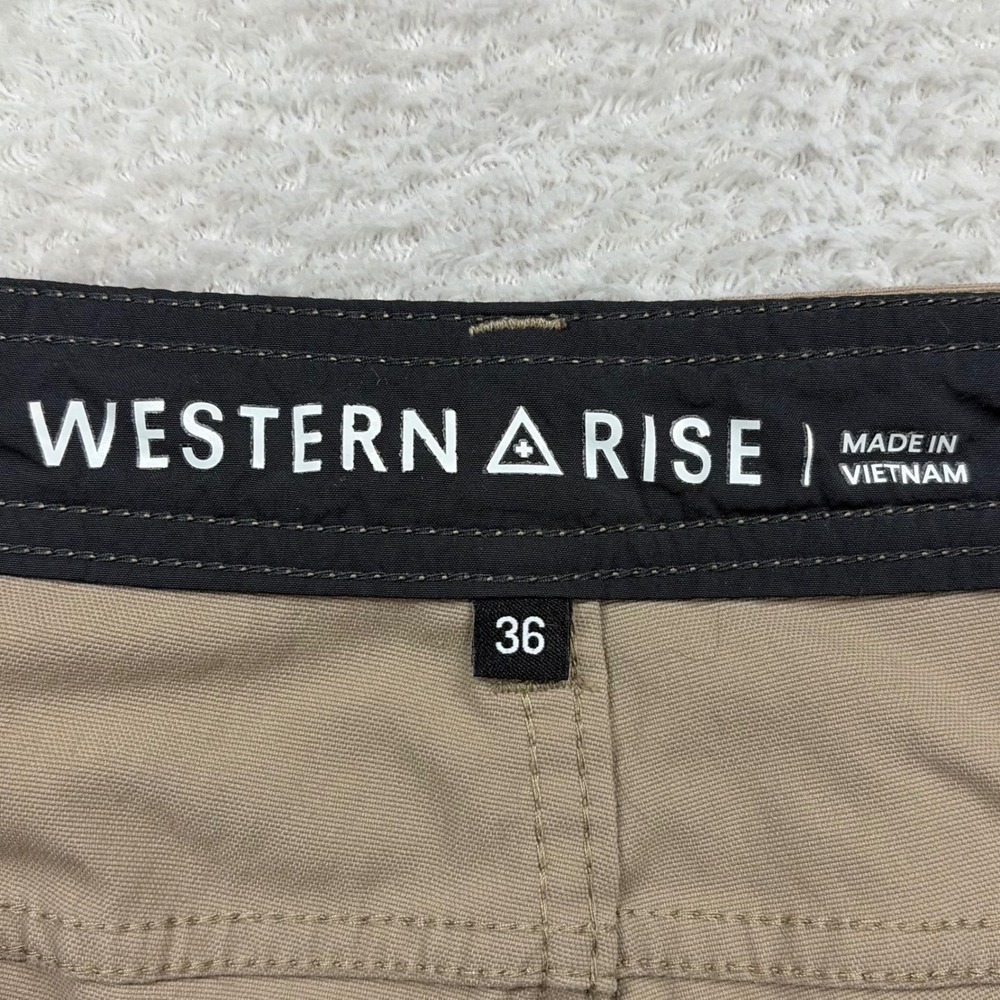 Western Rise AT Slim Rivet Pants Mens 36 Tan Technical Travel Stretch Trousers - Picture 3 of 10